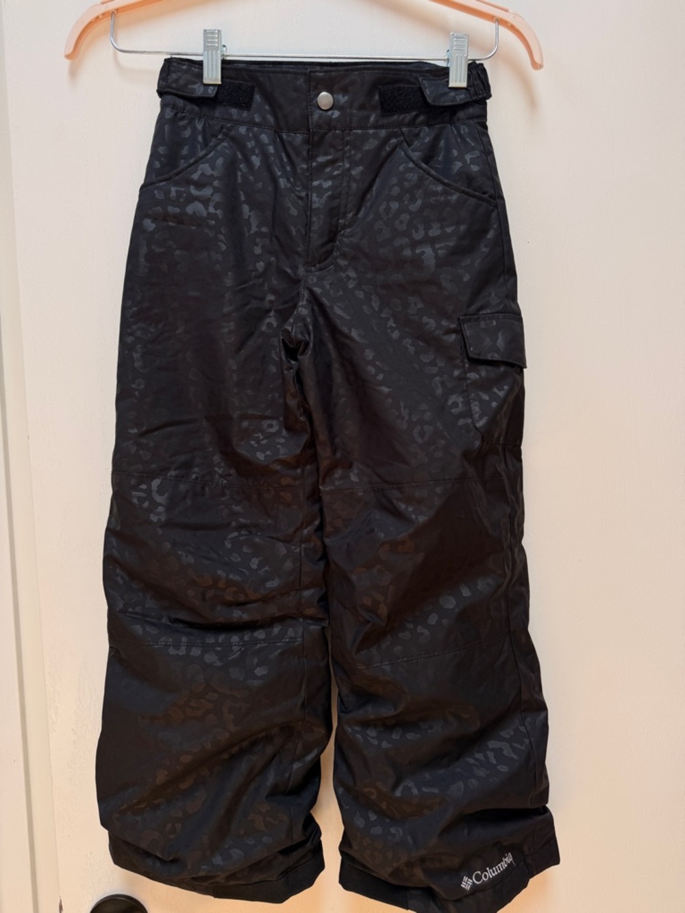 Columbia Black Kids' Snow Pants with Subtle Leopard Print
